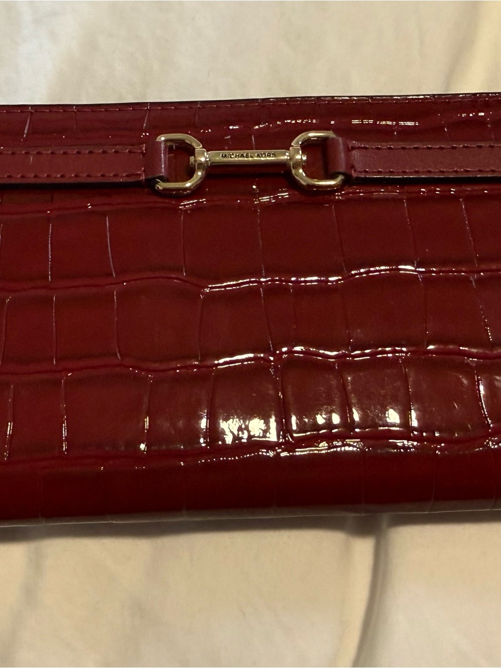 Michael Kors Red Croc-Embossed Patent Leather Wallet